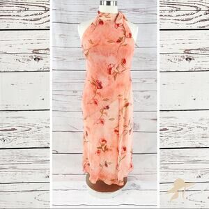 Joseph Ribbkoff coral floral tie neck sheer overlay with layers